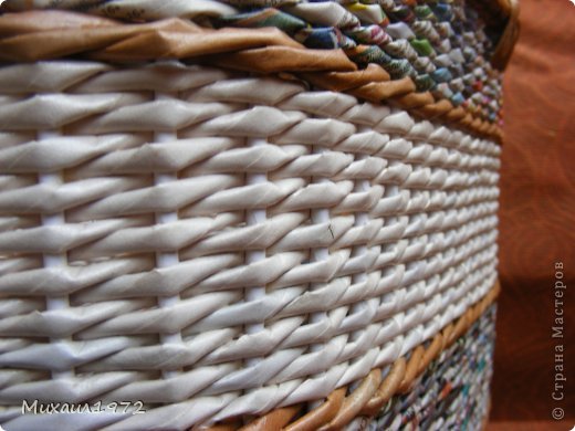 Поделка изделие Плетение Корзина для овощей Трубочки бумажные фото 6