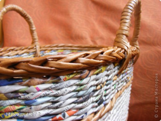 Поделка изделие Плетение Корзина для овощей Трубочки бумажные фото 7