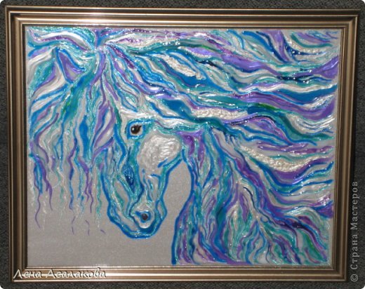 Картина панно рисунок Новый год Витраж Синяя лошадь - витраж Краска фото 1