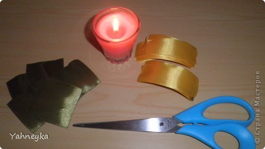 Мастер-класс Цумами Канзаши МК Розы Клей Ленты Нитки фото 3