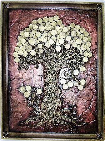 Картина панно рисунок Папье-маше Дерево богатства Пейп-арт Салфетки фото 2