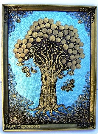 Картина панно рисунок Папье-маше Дерево богатства Пейп-арт Салфетки фото 1