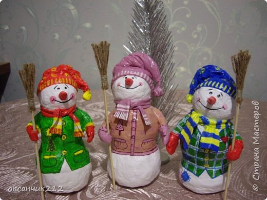 Игрушка Новый год Папье-маше Снеговички из ватного папье-маше Вата фото 1