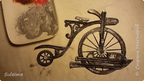 Картина панно рисунок Мастер-класс Аппликация Ассамбляж Ретро велосипед стимпанк Бумага Картон фото 17