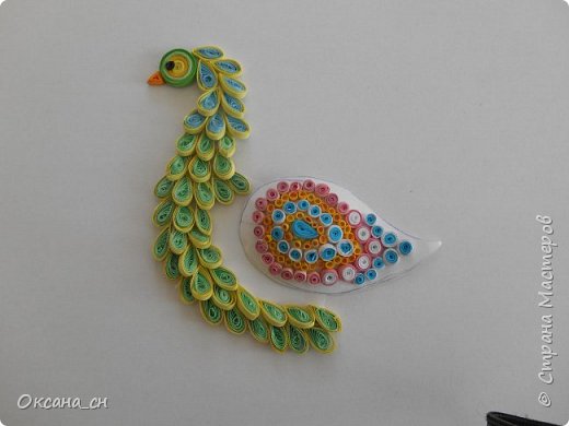 Картина панно рисунок Мастер-класс Квиллинг Сказочная птица Бумажные полосы фото 7
