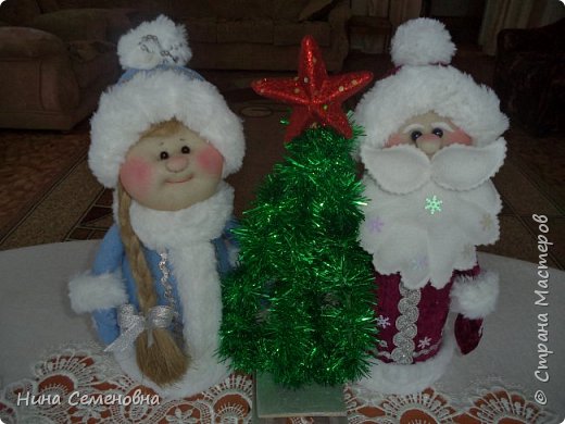 Игрушка Новый год Шитьё МК  Дед Мороз и Снегурочка Бутылки пластиковые Мех Ткань фото 1