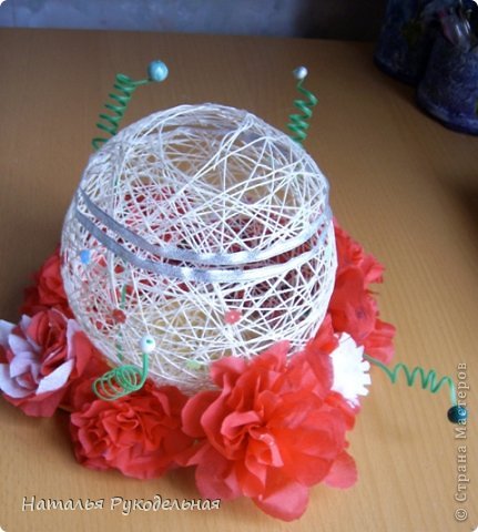  Мастер-класс, Поделка, изделие Моделирование: Проба в шариках из ниток и цветочках из бумаги (подробно как я делала) Нитки, Салфетки