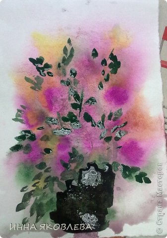  Картина, панно, рисунок, Мастер-класс Печать губкой, Рисование и живопись: Для тех, кто совсем НЕ УМЕЕТ рисовать. Два варианта. Акварель, Бумага 8 марта, Валентинов день, День учителя. Фото 3