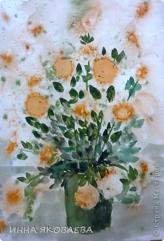  Картина, панно, рисунок, Мастер-класс Печать губкой, Рисование и живопись: Для тех, кто совсем НЕ УМЕЕТ рисовать. Два варианта. Акварель, Бумага 8 марта, Валентинов день, День учителя. Фото 6