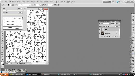 На вехней строчке выбираем настройки кисти. Берем самую первую кисть, выбираем размер. Зачем и какого размера брать кисть? Кистью мы закрасим выглядывающие