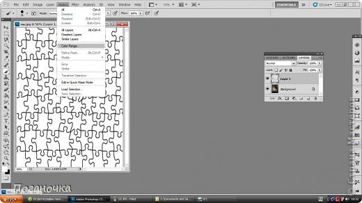 Осталось убрать белый цвет, который перекрывает нам фотографию. Для этого: Select - Color range (Выделение - Цветовой диапазон) (фото 16)