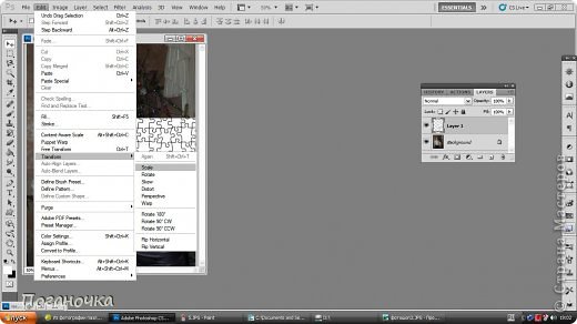 Теперь Edit - Transform - Scale (Редактировать - Трансформирование - Масштабирование) И наш второй слой (картинка с пазлами) выделится квадратиком. (фото 8)