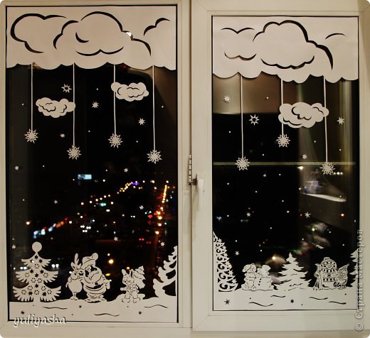 Декор предметов Новый год Аппликация Новогодние окна Бумага фото 2