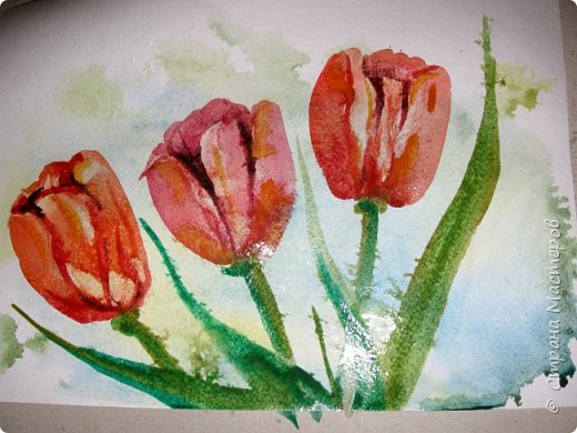 Скоро 8 марта, предлагаю нарисовать тюльпаны в двух вариантах. Я обещала детям, что будет что-нибудь необычное в технике рисования, пришлось выполнять обещание. фото 47