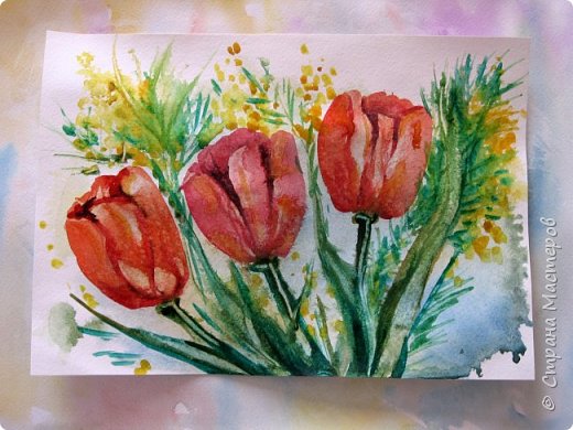 Скоро 8 марта, предлагаю нарисовать тюльпаны в двух вариантах. Я обещала детям, что будет что-нибудь необычное в технике рисования, пришлось выполнять обещание. фото 32