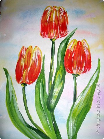 Скоро 8 марта, предлагаю нарисовать тюльпаны в двух вариантах. Я обещала детям, что будет что-нибудь необычное в технике рисования, пришлось выполнять обещание. фото 21