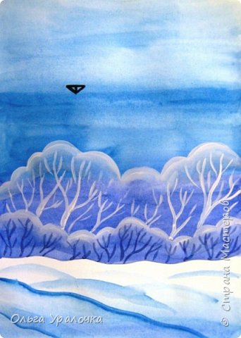 Приступаем к выполнению фонаря. Черной гуашью, тонкой кистью рисуем основание центрального плафона. (фото 12)